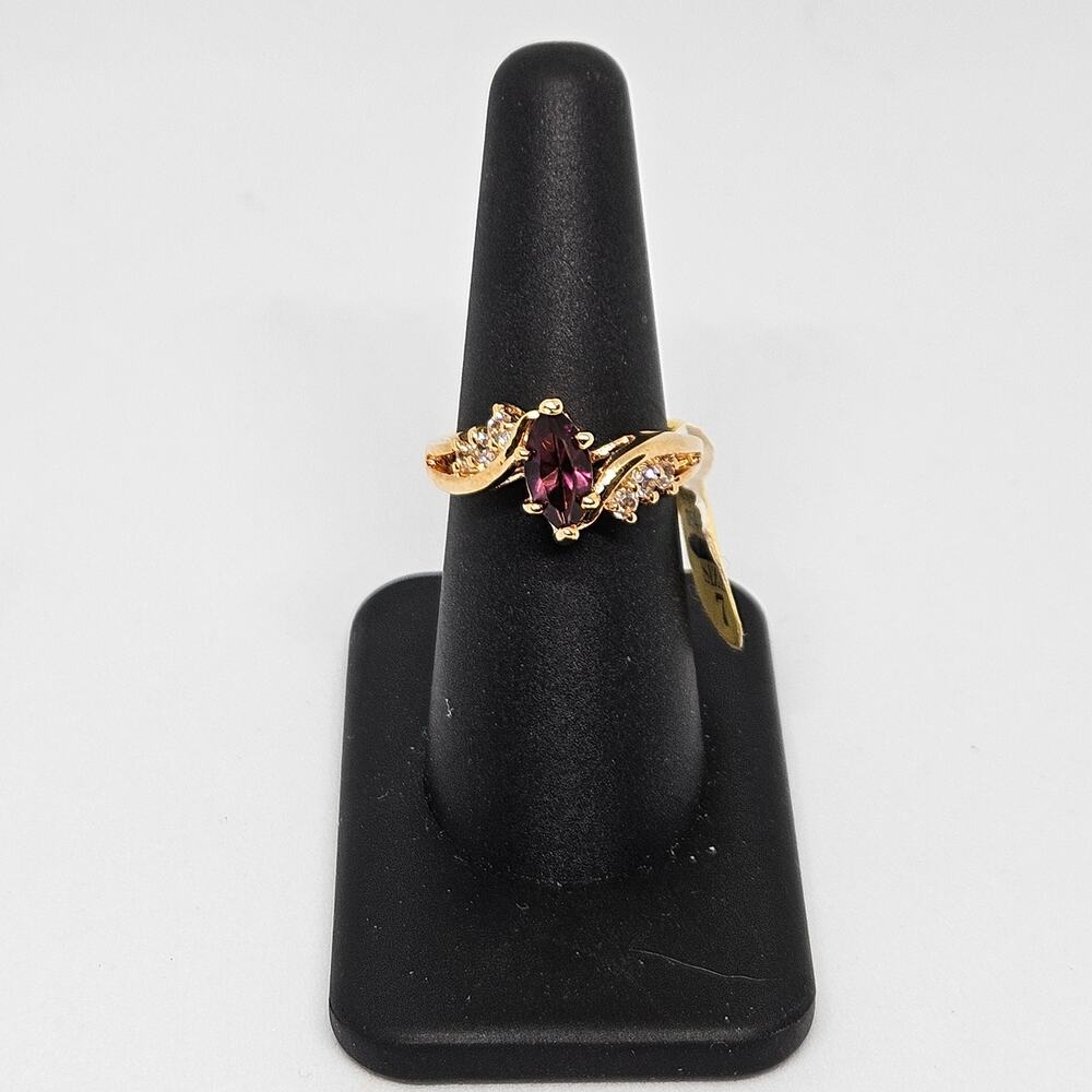 DAC Vintage Gemstone 14k Gold Electroplated Amethyst CZ Ring Size 7 Purple
